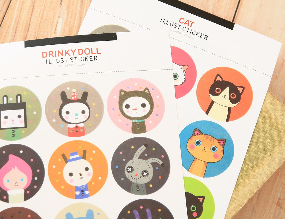 drinky doll & cat cartoon stickers
