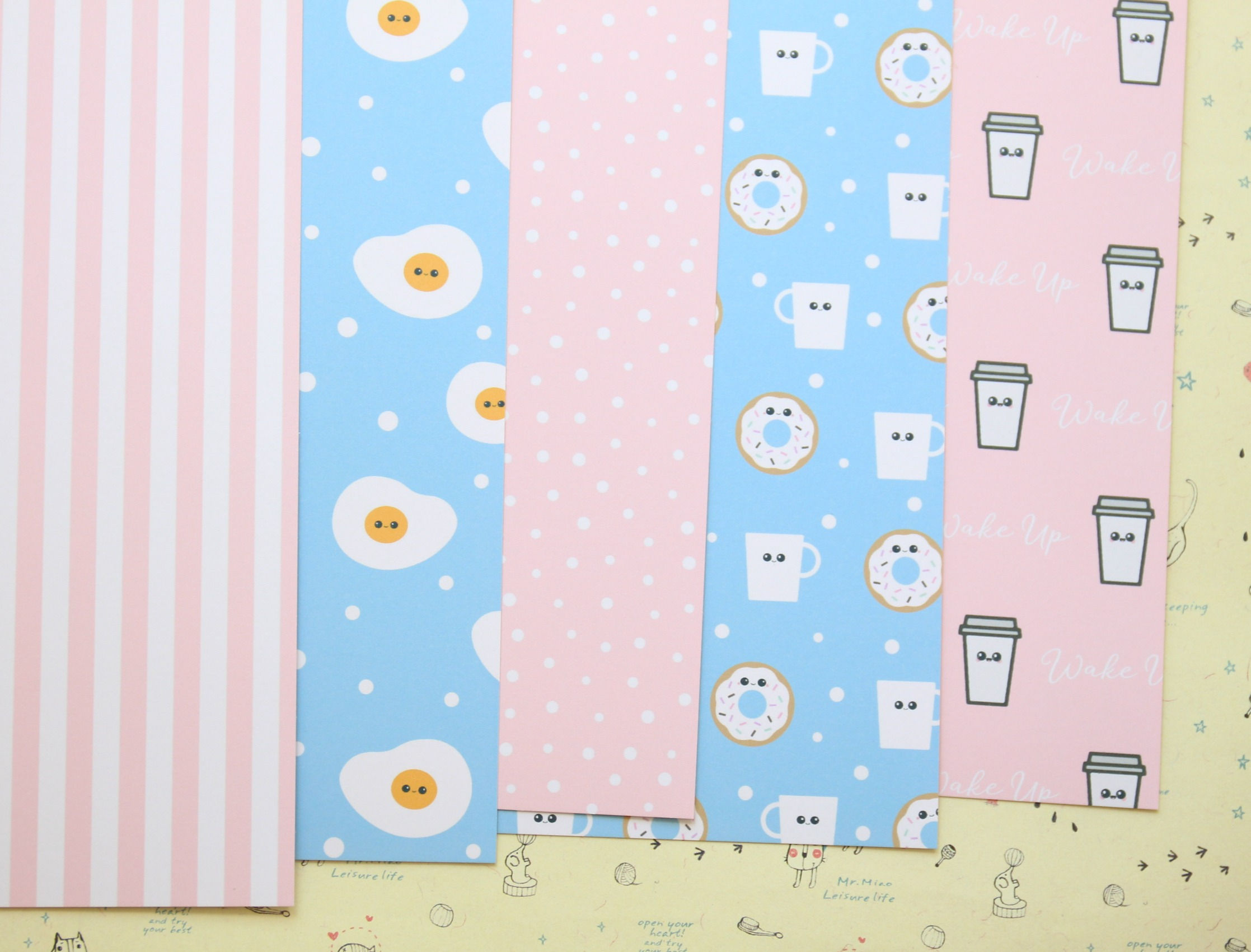 set 02 cute breakfast patterns printed card stock