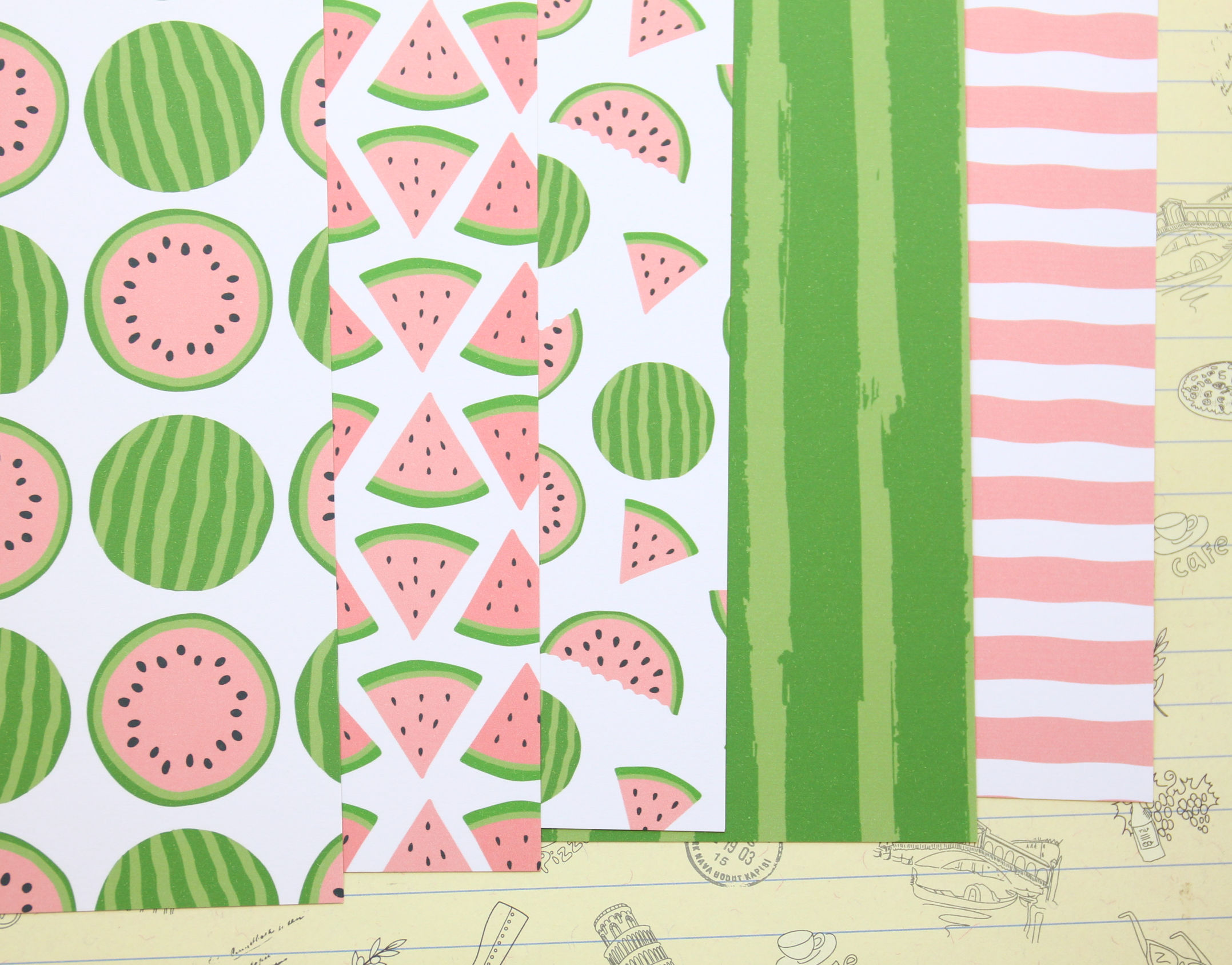 set 02 pink watermelon mix printed card stock