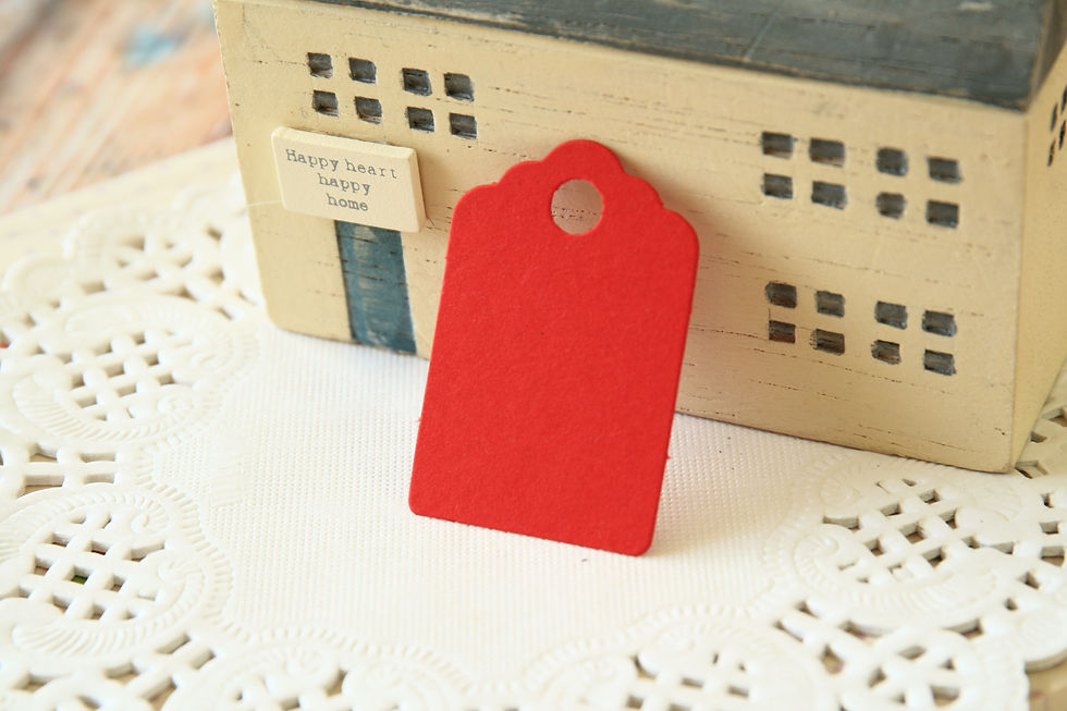bright red scallop swing tags
