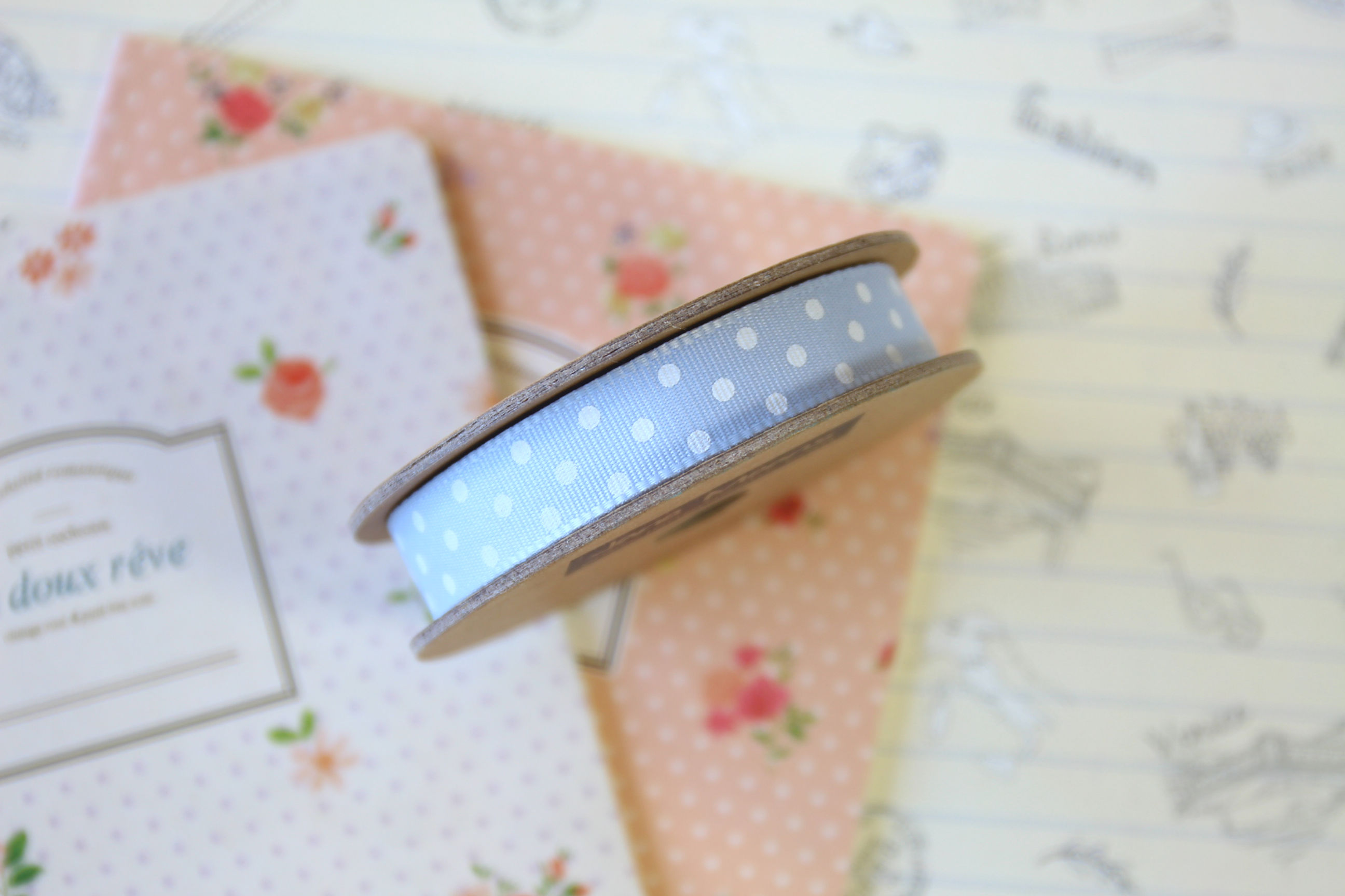 jane means blue & white polka dot ribbon