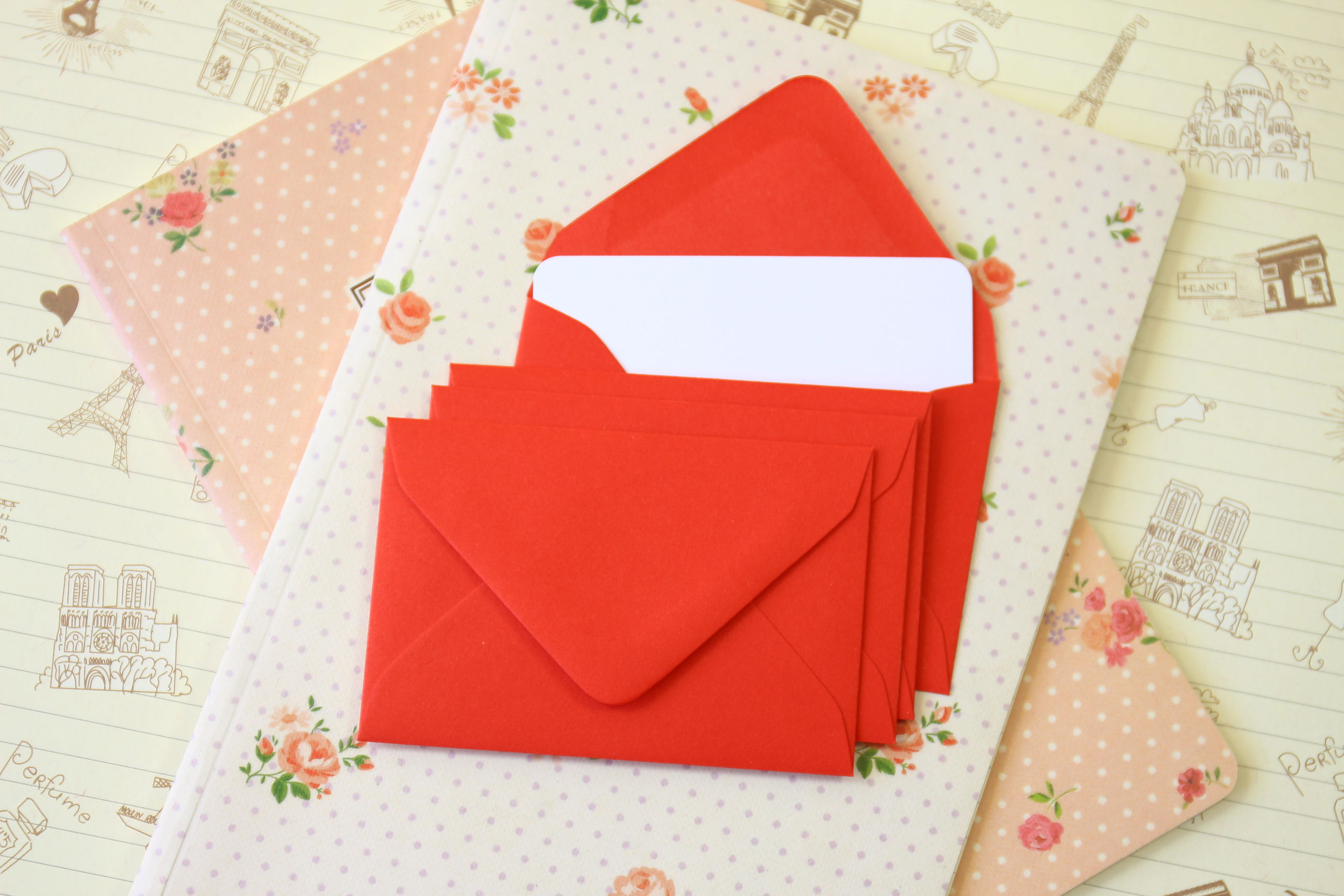 poppy red colour mini envelopes & note cards