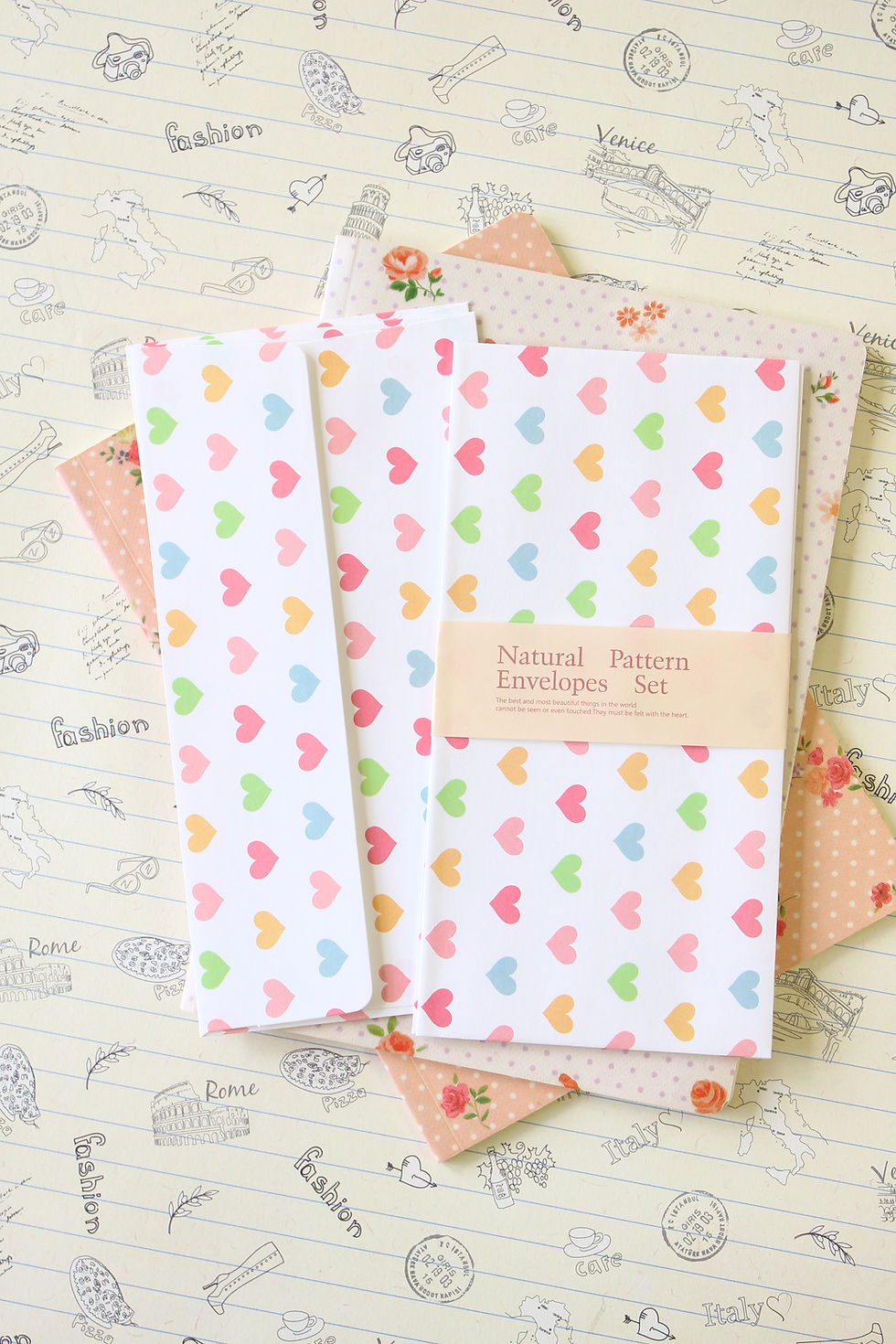 pastel hearts natural pattern envelopes