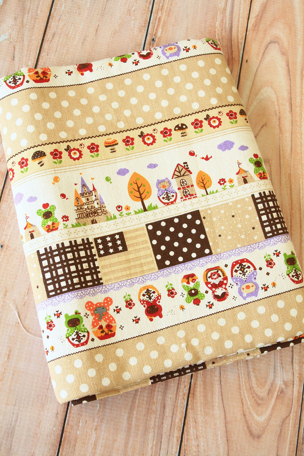 Thumbnail: matryoshka animals cartoon cotton linen blend fabric quarter