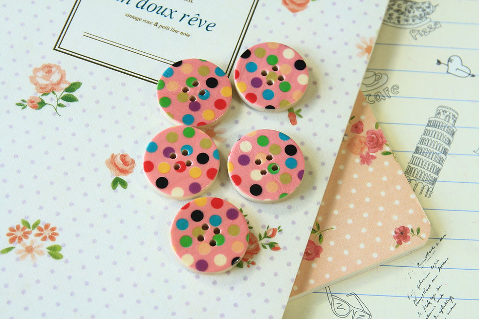 Thumbnail: pink polka dot printed wooden buttons