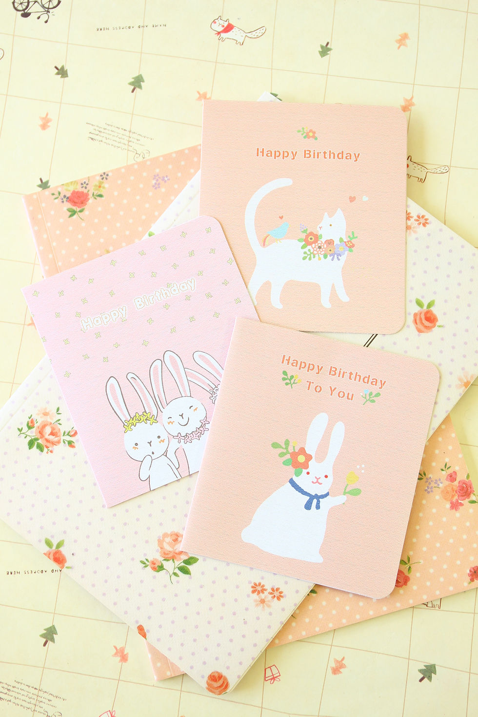 cute cartoon greeting cards rabbit bunnies cat
