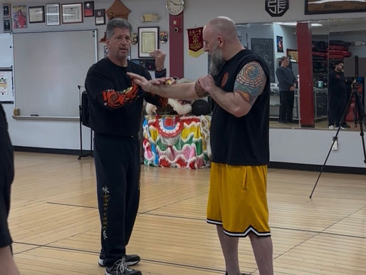 Teacher with student demonstrating Tai Chi push hands
