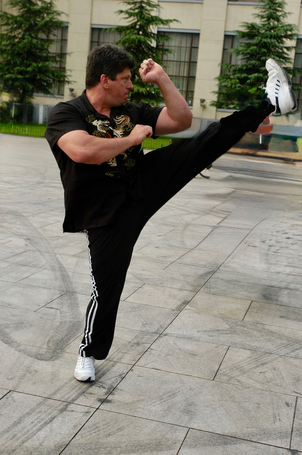 Master Keith Mazza, Sr., demonstrating form in Jing Mo China