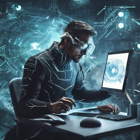 create a futuristic image of a man at work using a computer.jpg