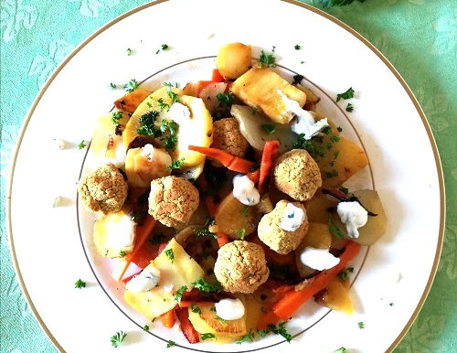 Falafels au four et sa poêlée de légumes racines