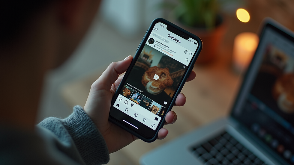 High angle view of a smartphone showing a social media music video