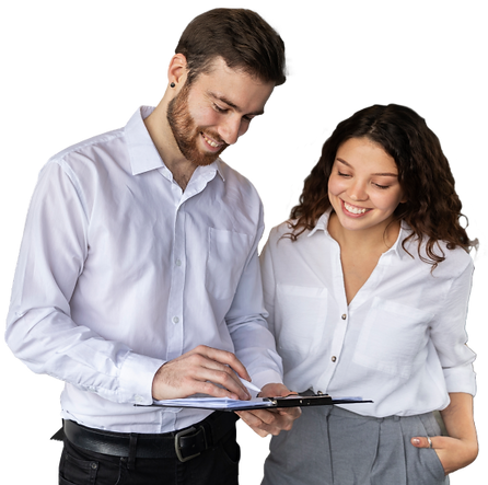 Two Smiling Colleagues in Casual Formal Attire, Woman and Man - Friendly Work Environment