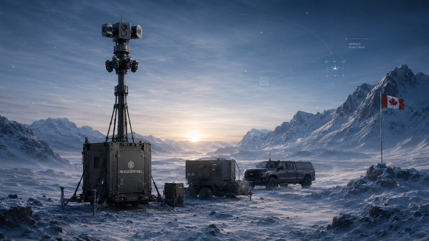 NexusSentinel system deployed in a remote northern Canadian environment with the Canadian flag