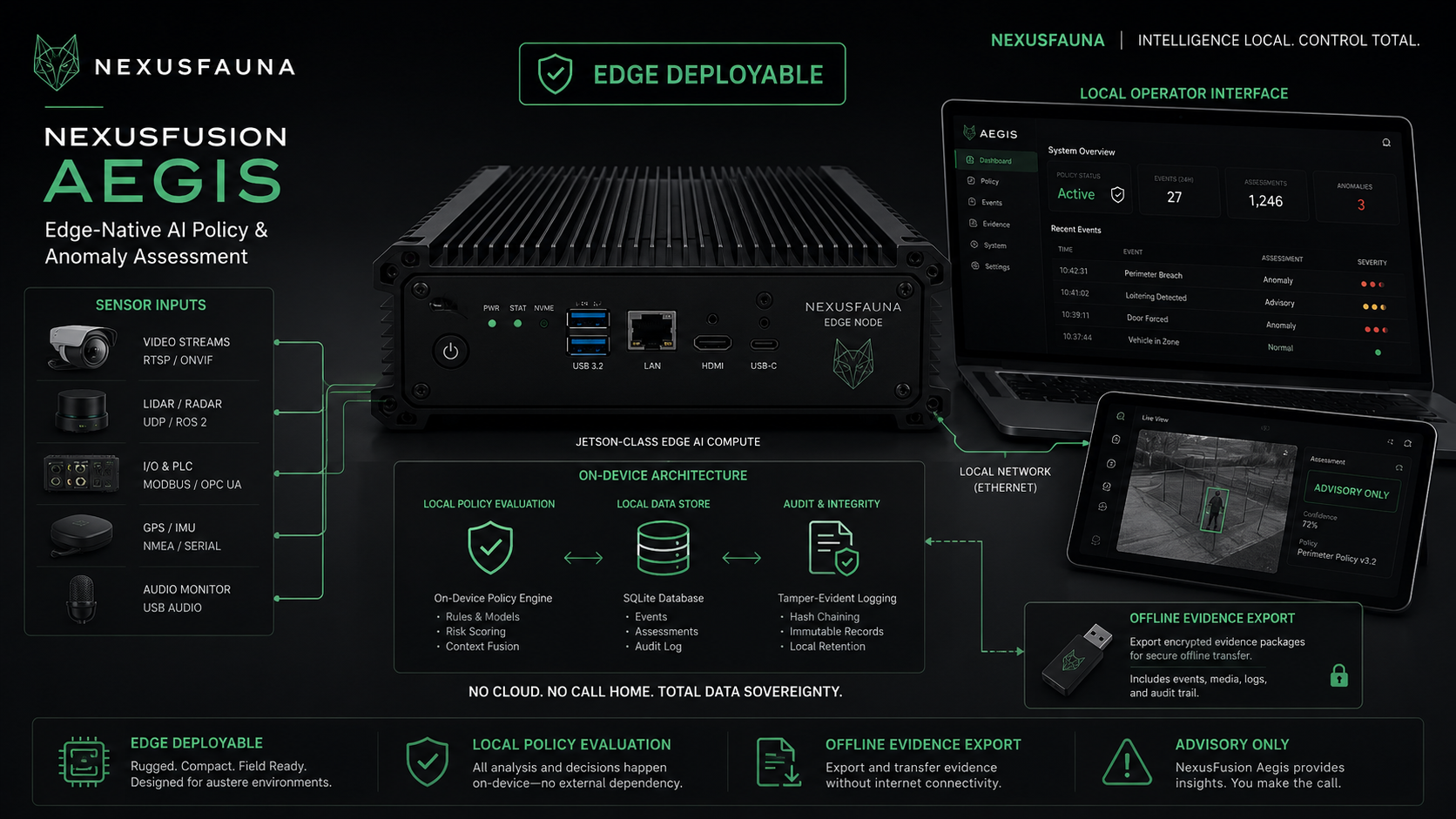 NexusFusion Aegis edge-deployed hardware — compact, offline-capable, ruggedized