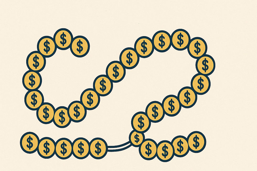 The insulin molecule, drawn with each element in the polypeptide strand represented with dollar signs