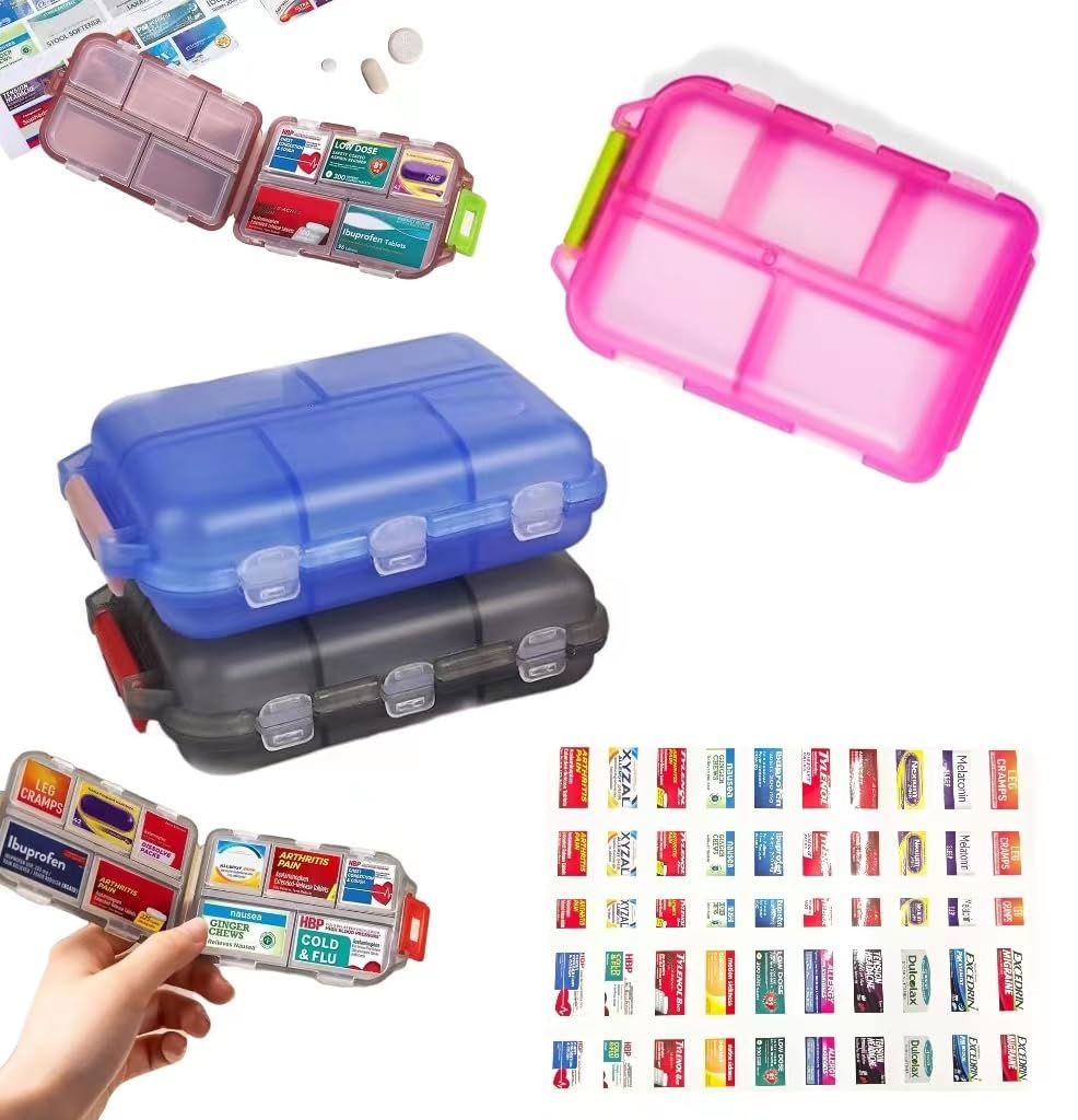 5PCS Travel Pill Case with Optional Medicine Stickers Labels Pill Box Pill Organ