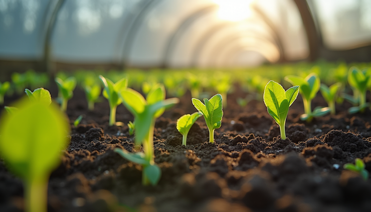 High angle view of a cold frame with winter sown seedlings emerging in a garden
