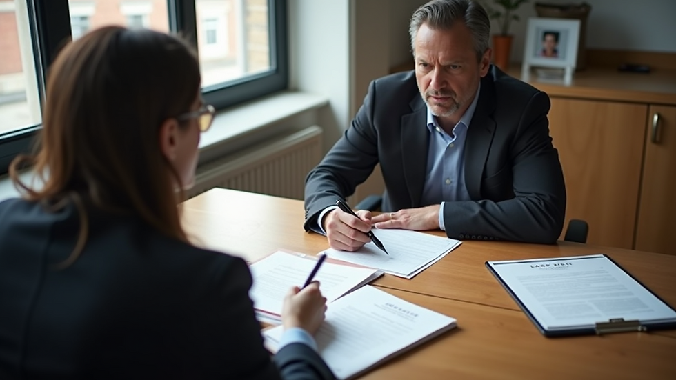 High angle view of a business meeting discussing visa paperwork