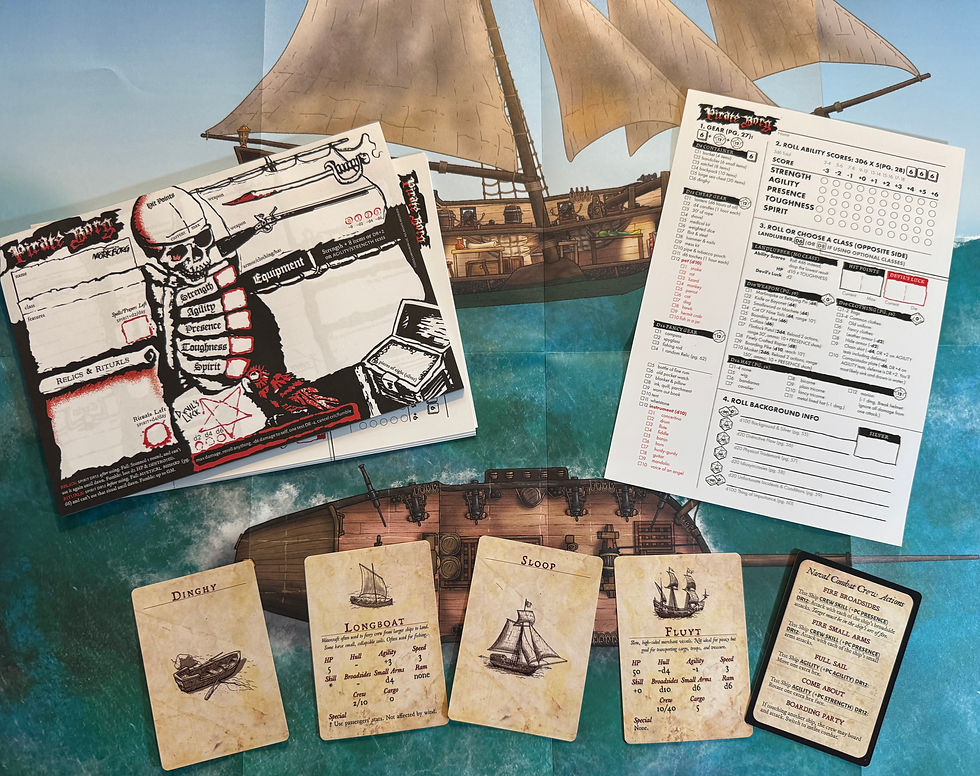 Paper and Remarkable character sheets with boat cards