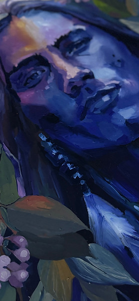 a detail of a blue portrait painting from miami artist Ricky Schenk