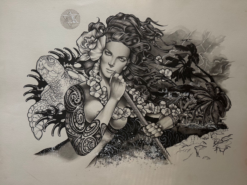 watercolor art portrait of a hawaiian woman from miami artist Ricky Schenk