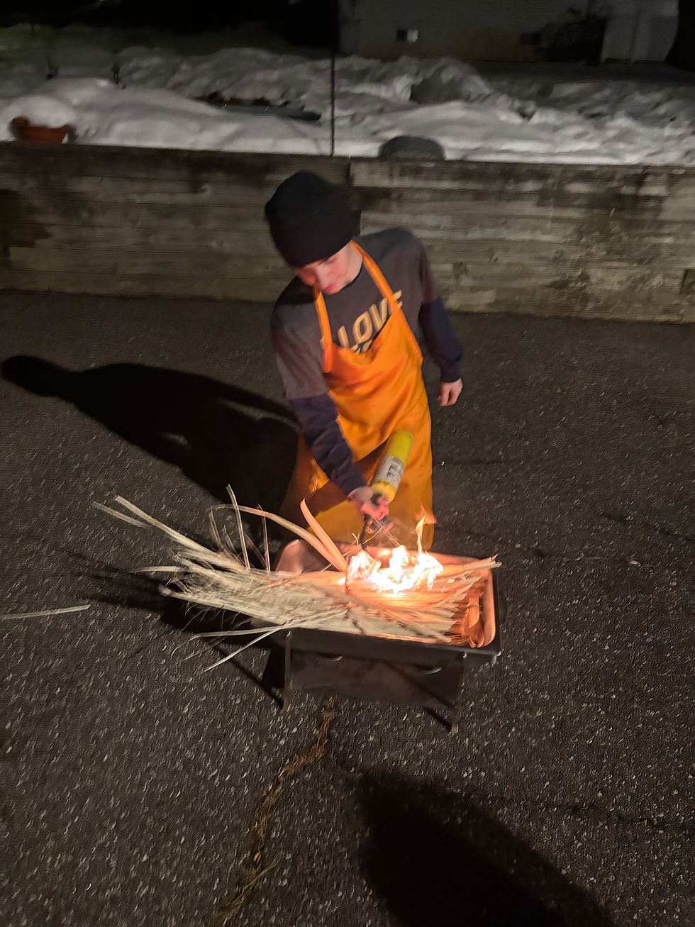 Burning the Palms for Ash Wednesday!