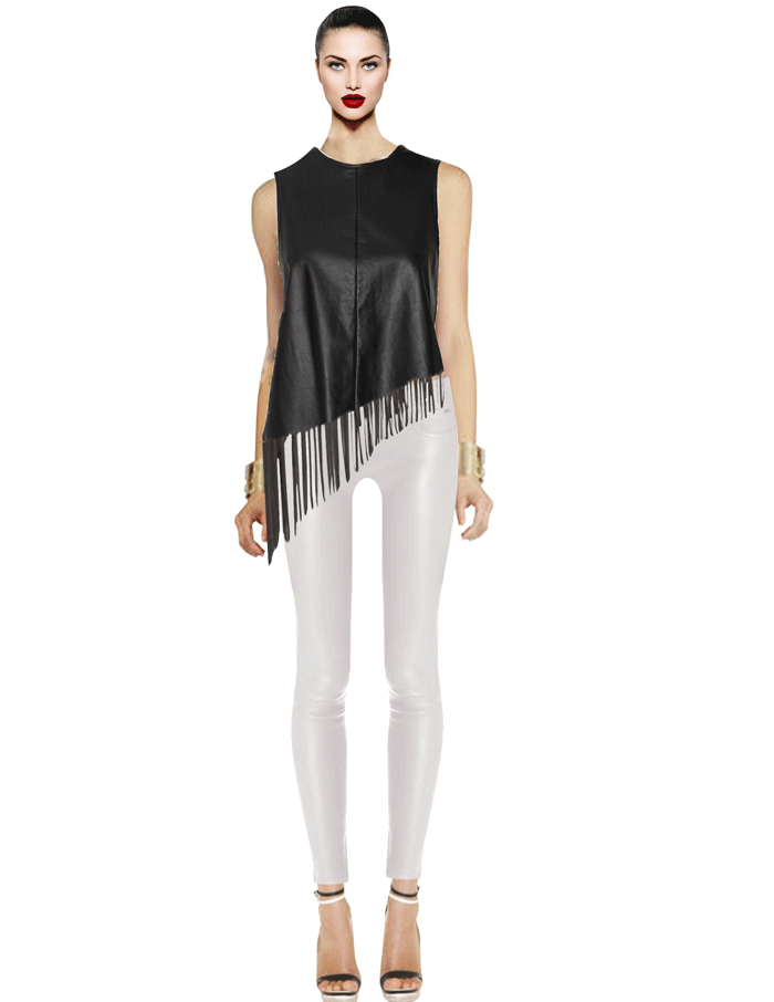 Thumbnail: Asymmetrical Fringe Leather Top