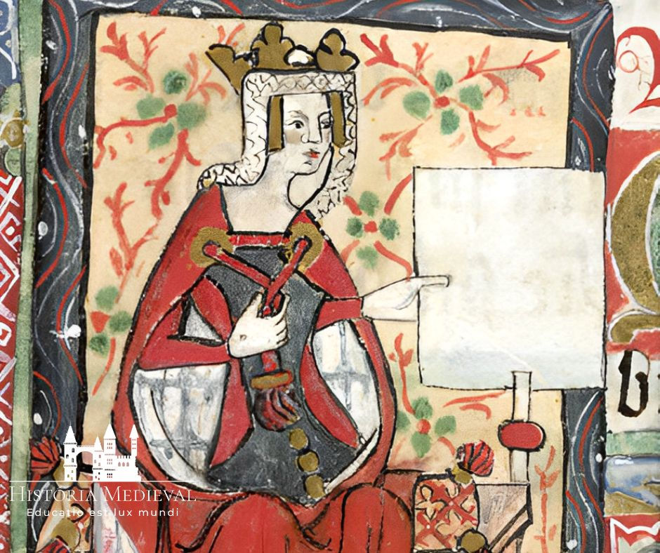 Retrato da Imperatriz Mathilda, da "História da Inglaterra" pelos monges de St. Albans (século XV); Cotton Nero D. VII, f.7, Biblioteca Britânica
