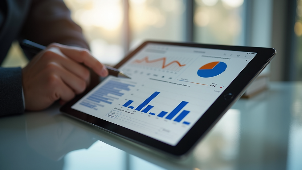 Close-up view of a tablet showing a construction management app dashboard
