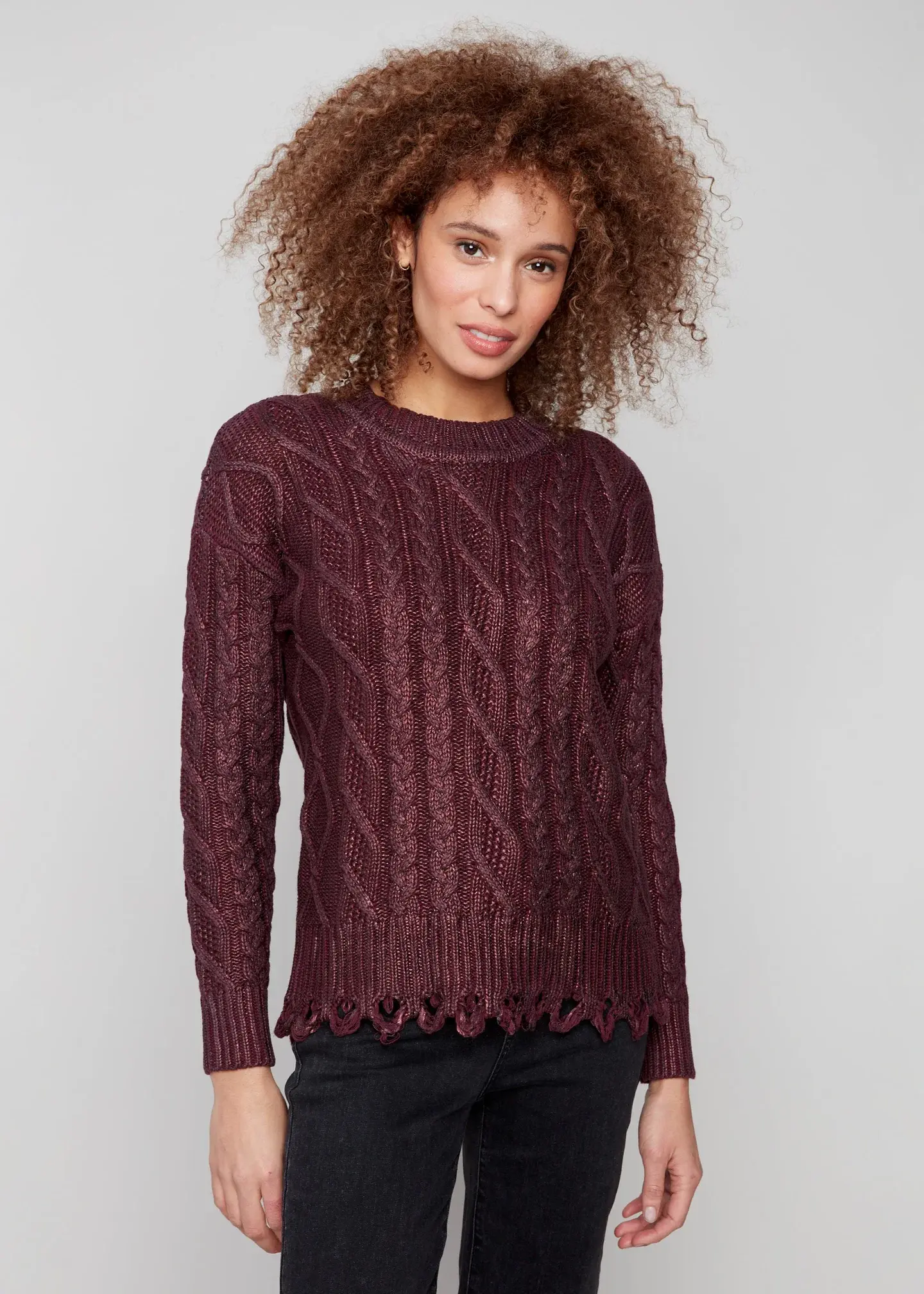 Charlie B foiled cable knit sweater