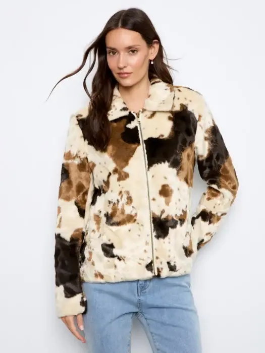 Charlie B Fur In Cow Print Jacket