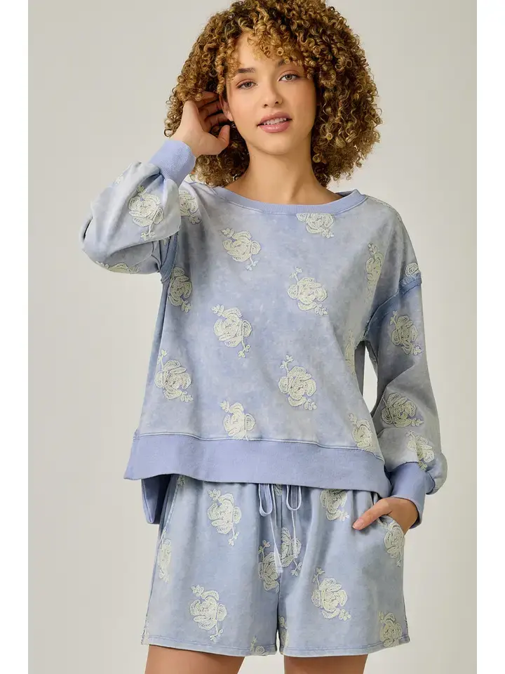 Lightweight french terry embroidered top