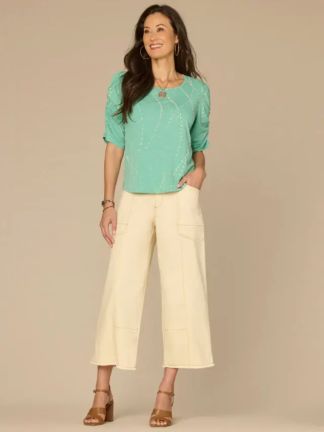 Ruched Elbow Sleeve Top - jade
