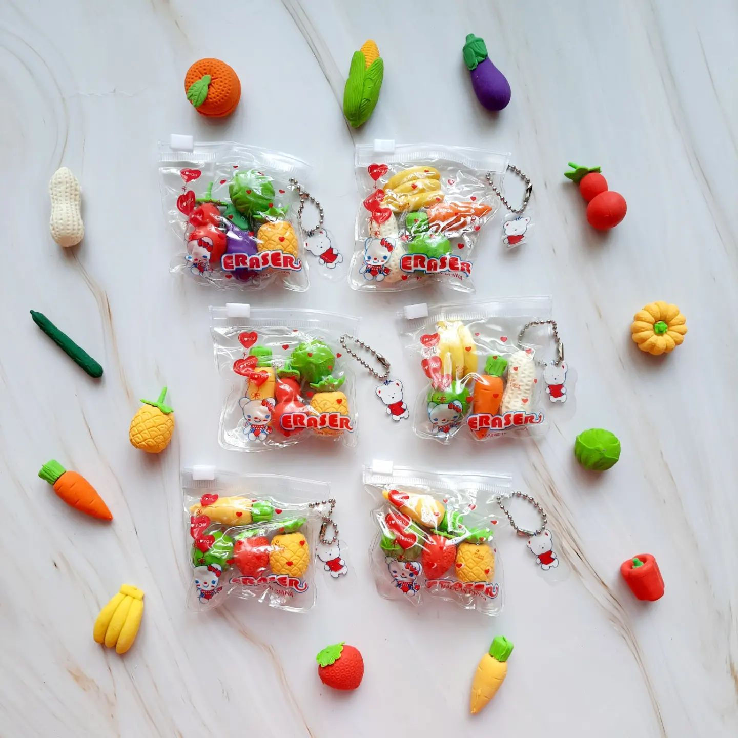 Fruits Veggies Eraser Pack