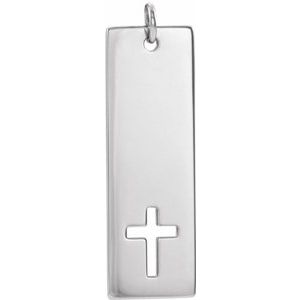 14K White Engravable Pierced Cross Bar Pendant