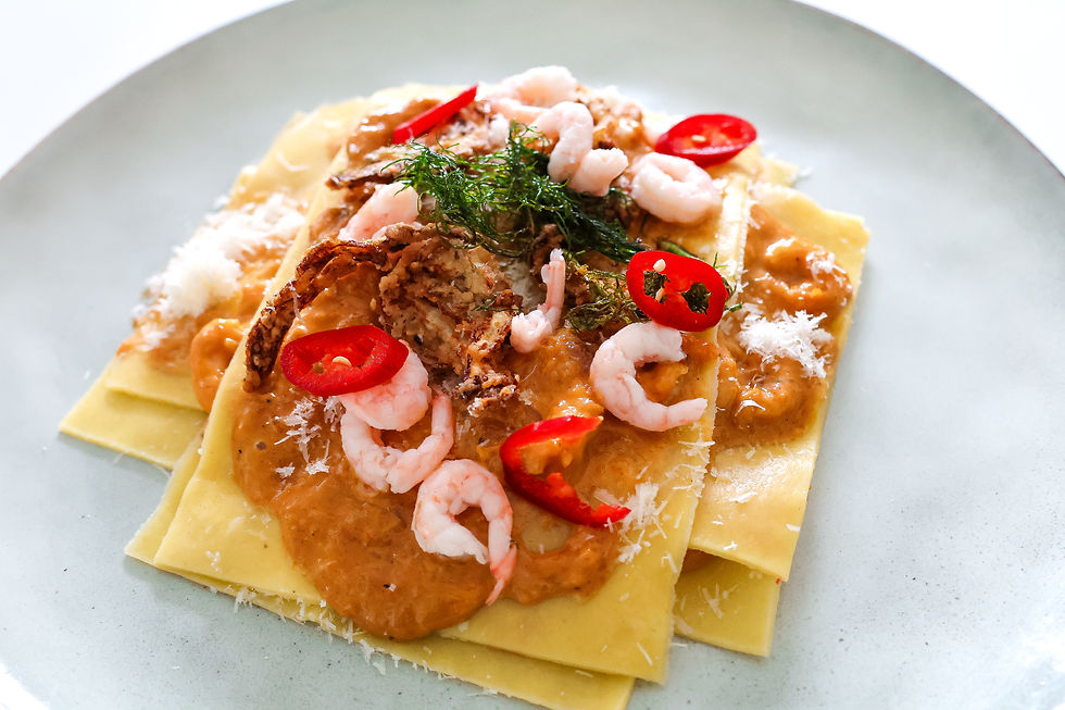 Open Lasagna with Shrimp and Creamy Stock Sauce