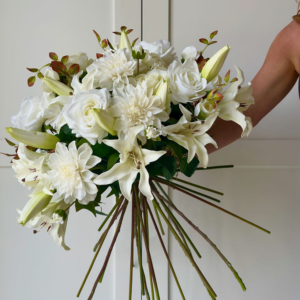 luxury soft white lily rose dahlia bouquet - faux flower stems - whispering-lily