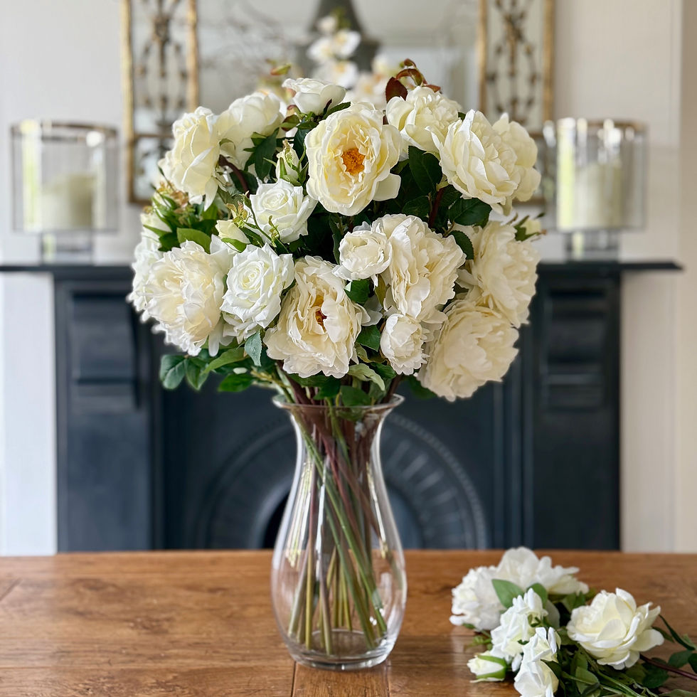 Faux white rose and peony flower arrangement
