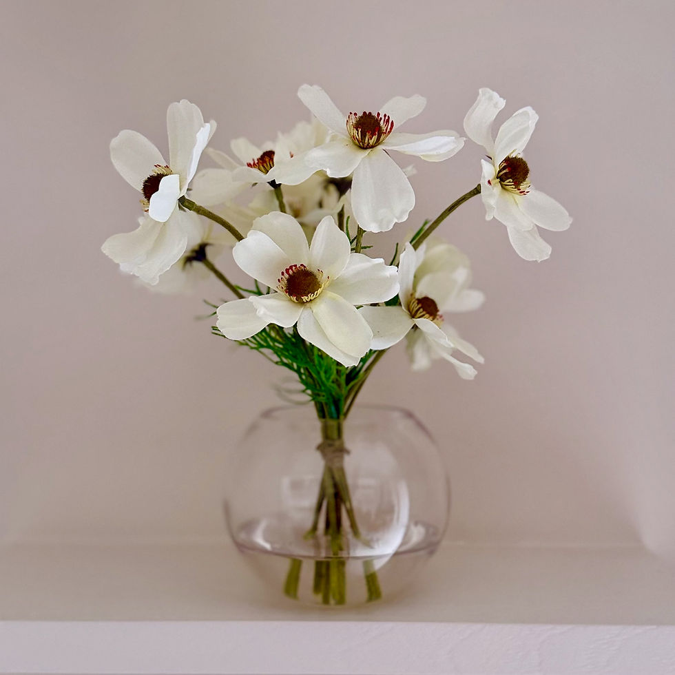 Thumbnail: luxury soft white cosmos, set in faux resin water in a glass vase