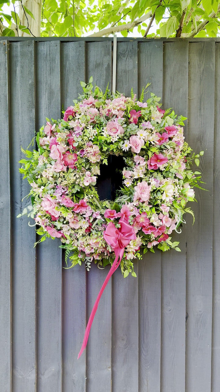 Thumbnail: Essentially Summer Everlasting Door Wreath with pink flowers
