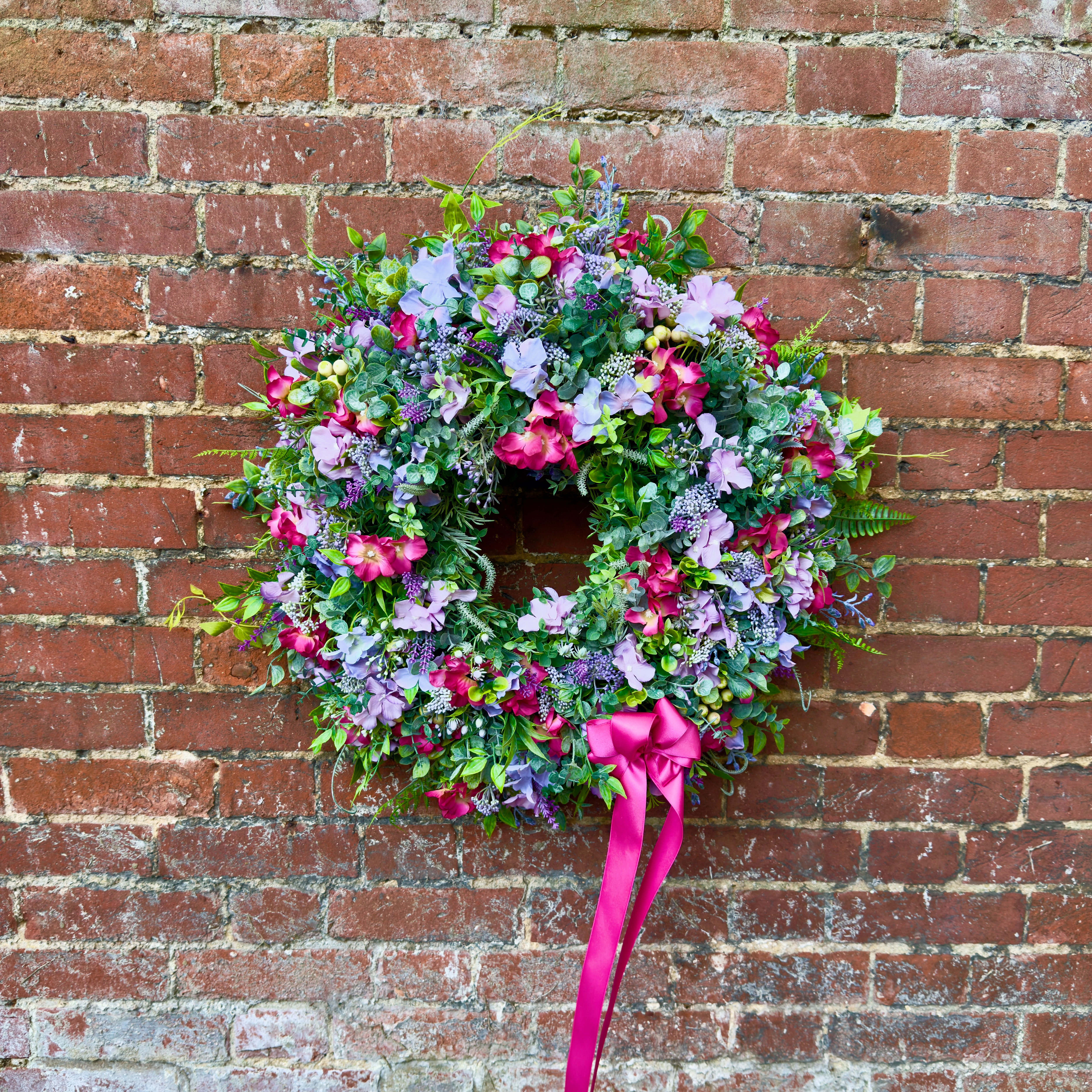 Bohemian Summer Everlasting Wreath with pink and lilac hydrangea petals