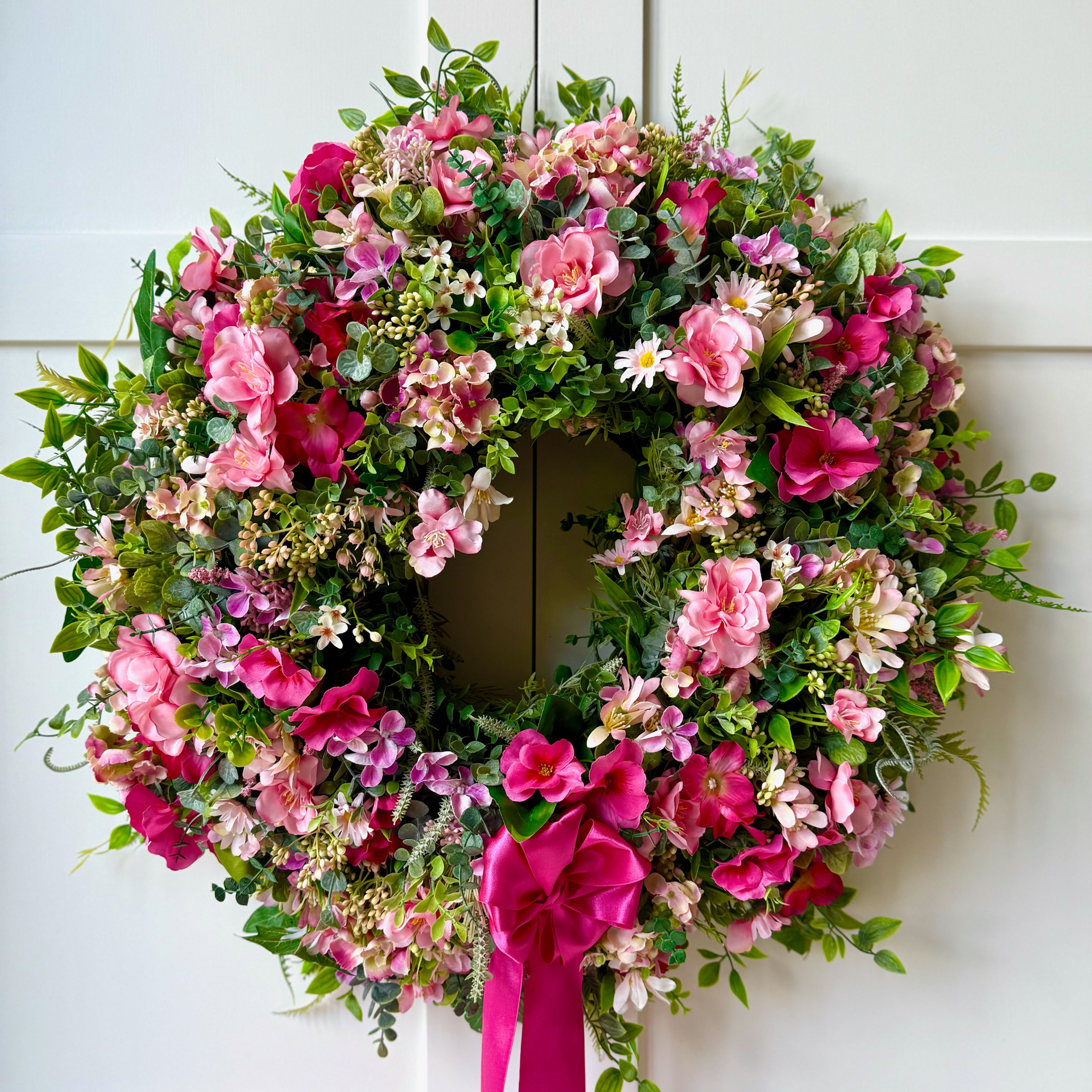 Essentially Summer Everlasting Door Wreath with pink flowers