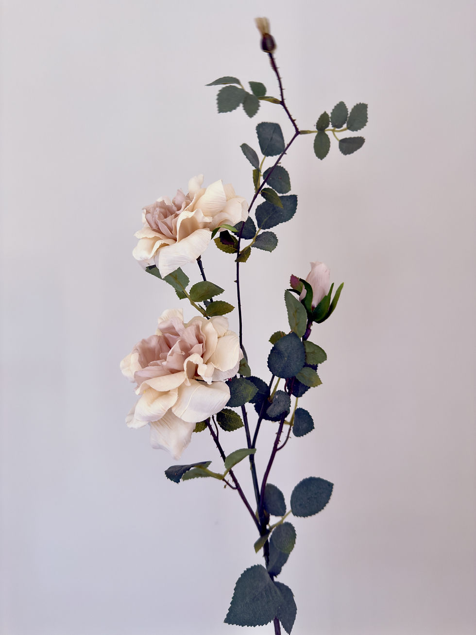 faux cream rose and orchid bouquet