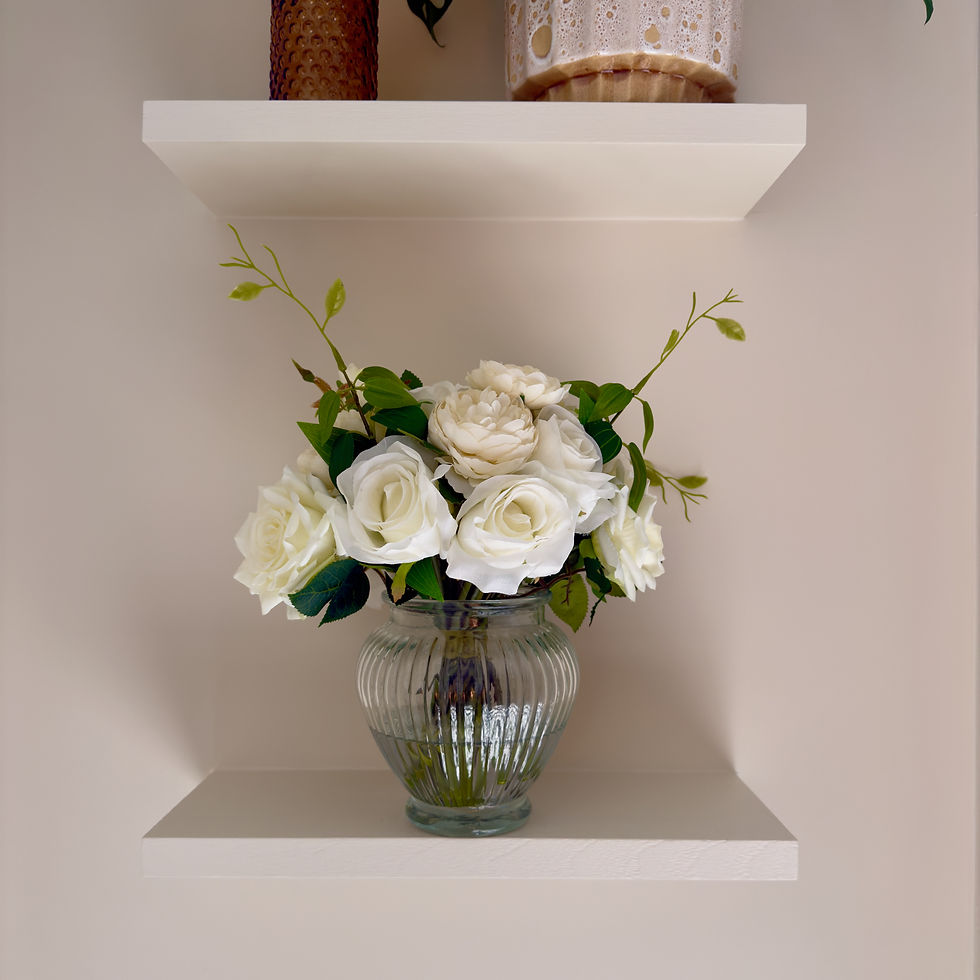 Faux Ivory Roses and Ranunculus in Faux Water