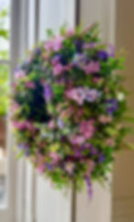 Luxury lilac and blue summer wreath with hydrangeas and wild greenery by Whispering Lily