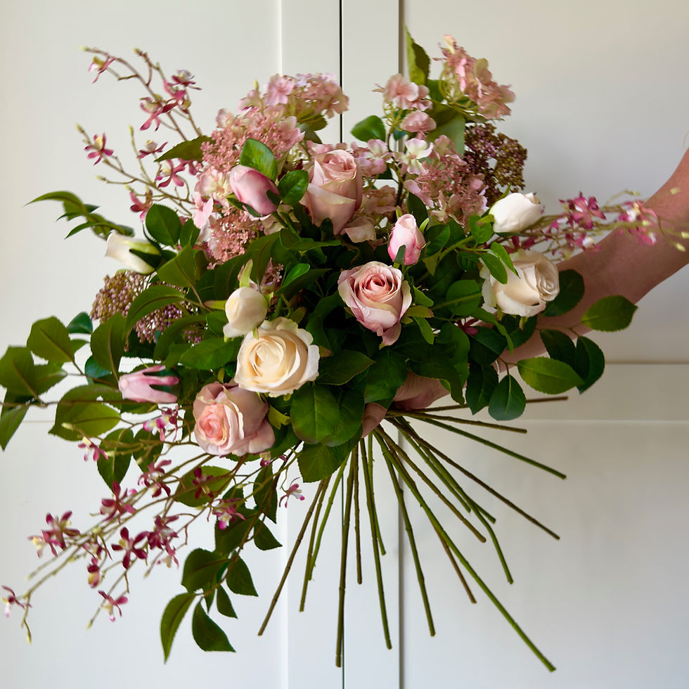 Faux Soft Pink & Cream Rose & Hydrangea Arrangement