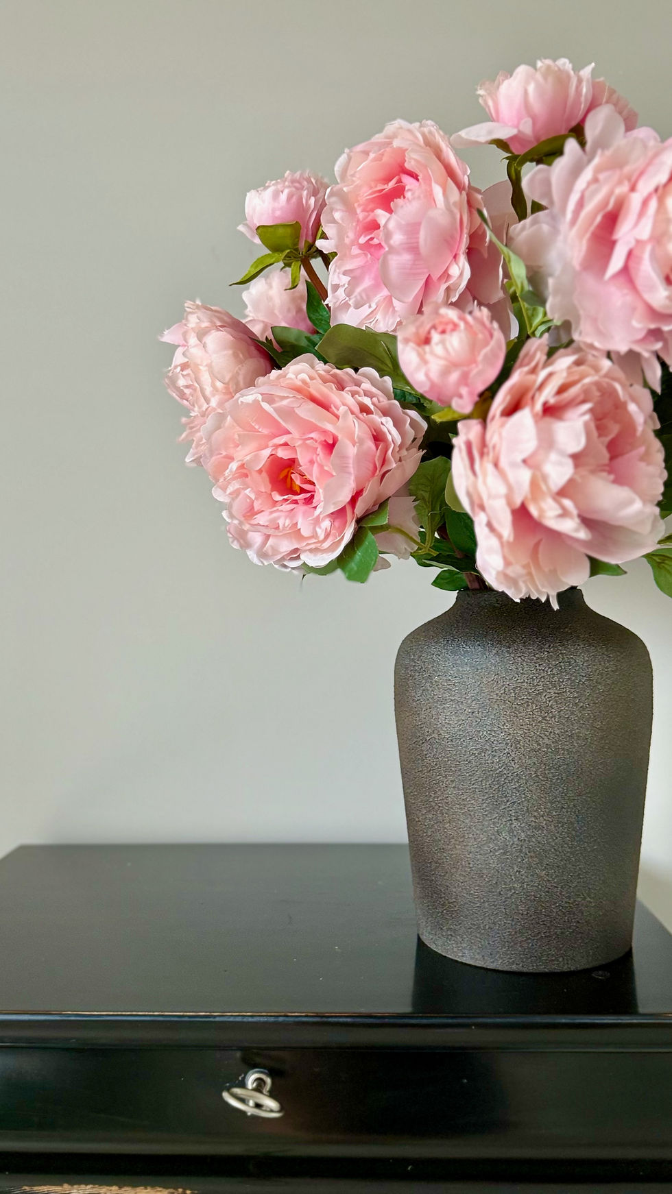 Thumbnail: soft pink peony arrangement in black vase - whispering-lily