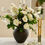 Thumbnail: soft white peony rose dogwood flowers arrangement in stylish black vase - whispering-lily