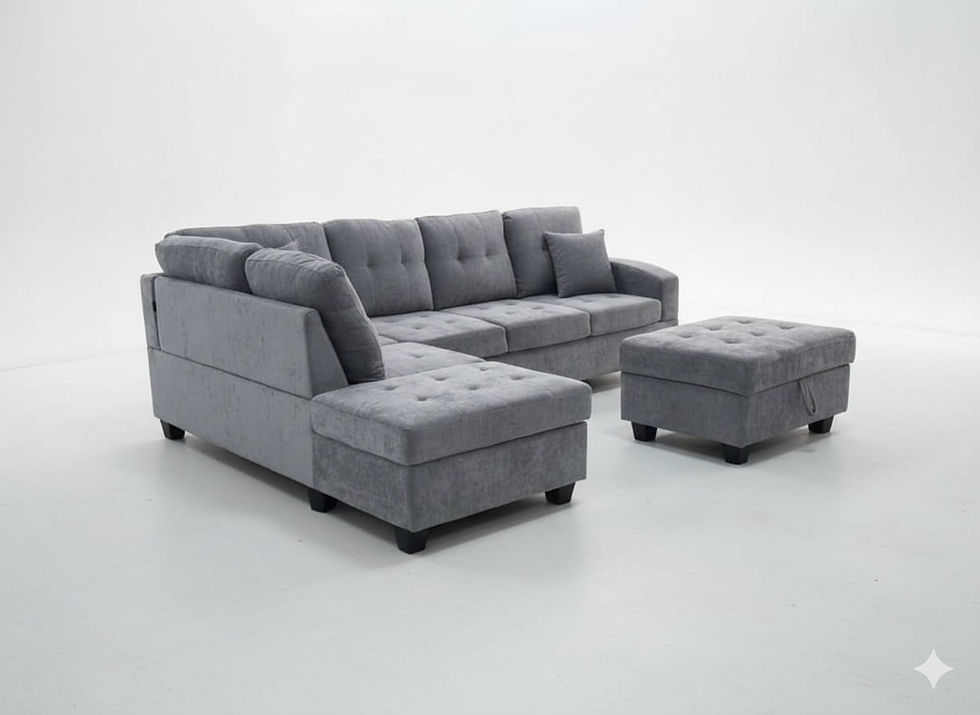 Thumbnail: Maribella Sectional Sofa with Cup Holders - Grey Microfibre Suede