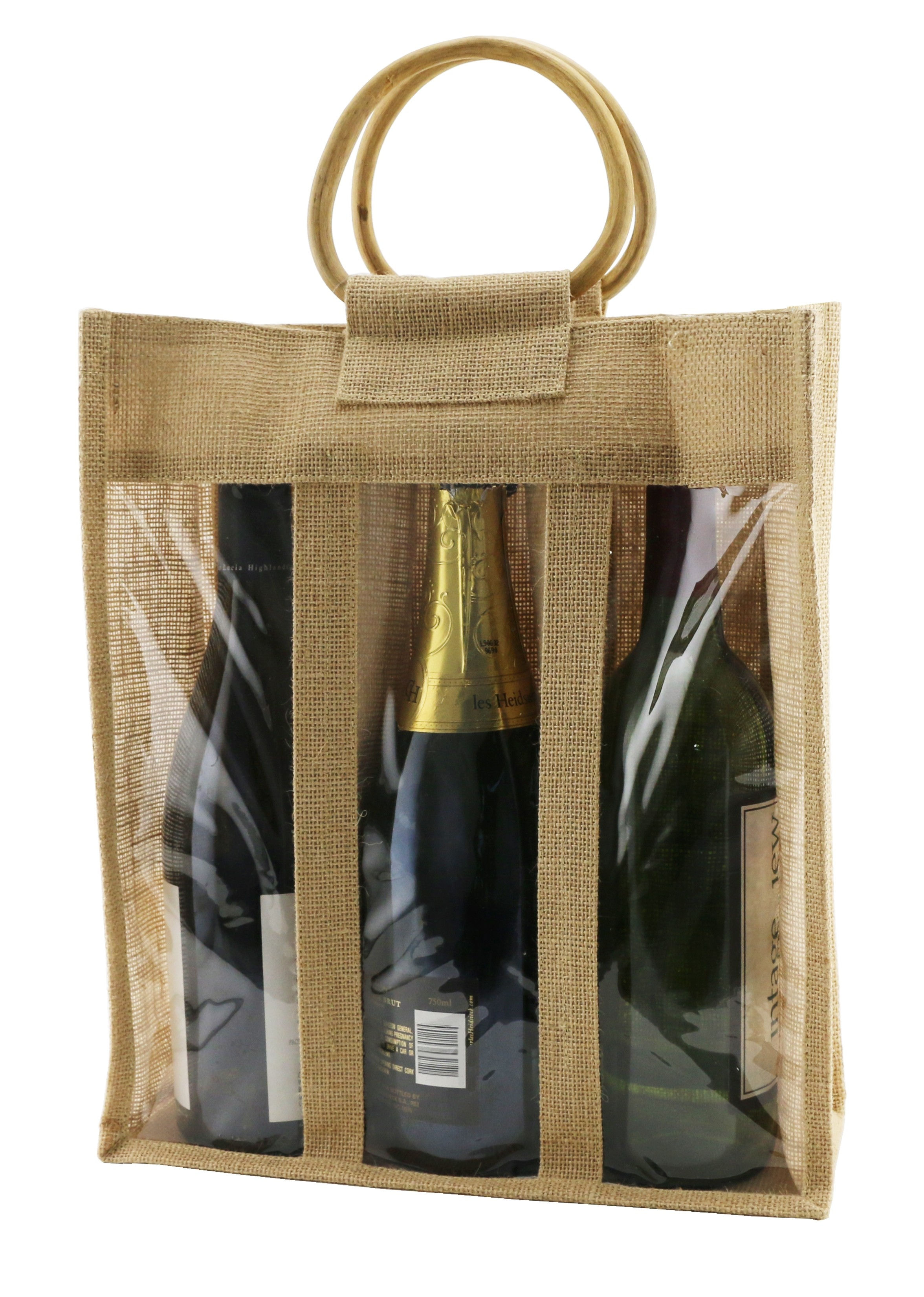 Versatile Jute 3 Bottle Tote Bag
